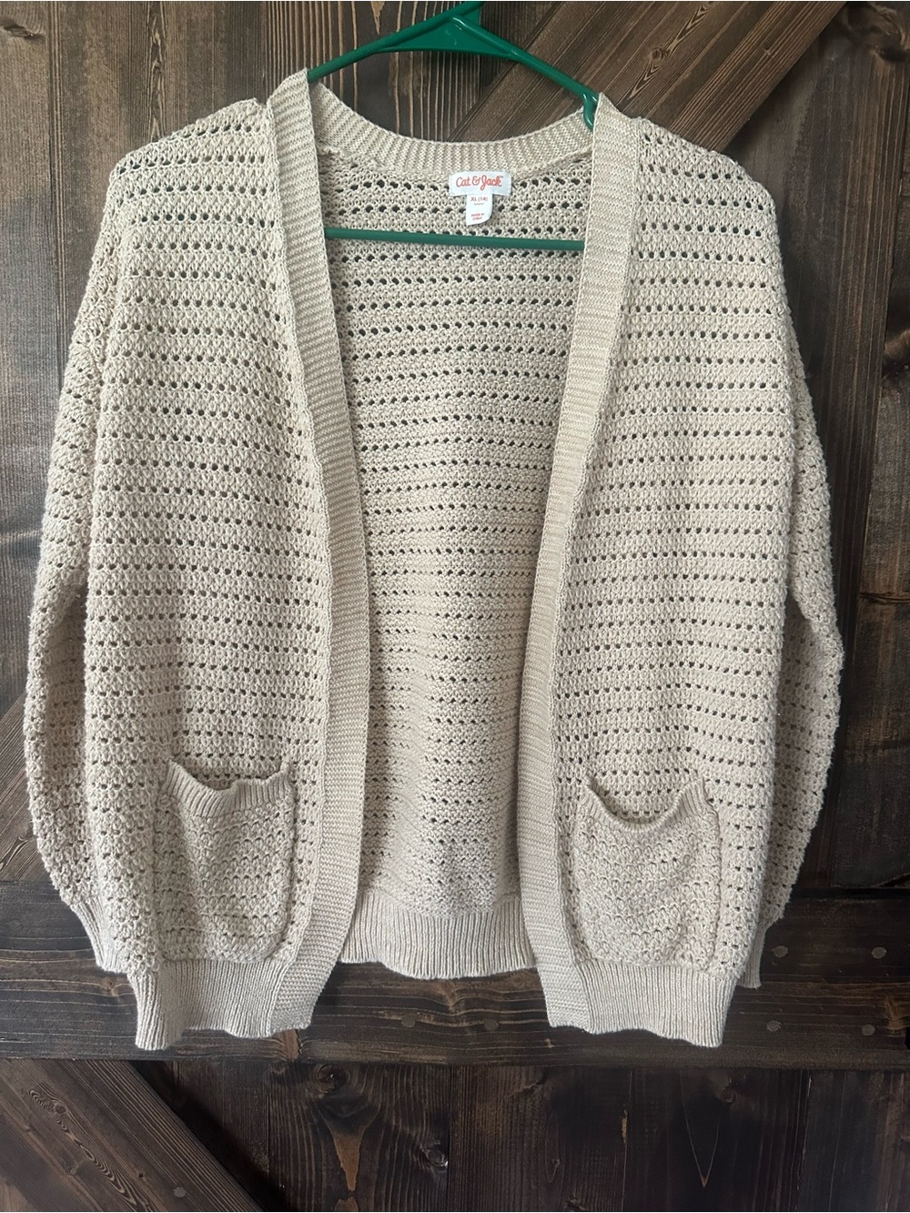 Cat & Jack Cream Open-Front Crochet Cardigan